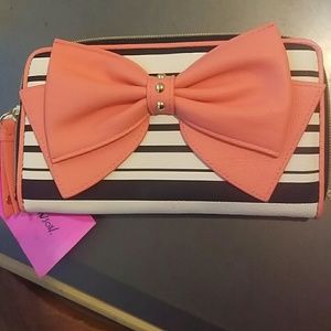 RARE Betsey Johnson Coral Stripe Wallet