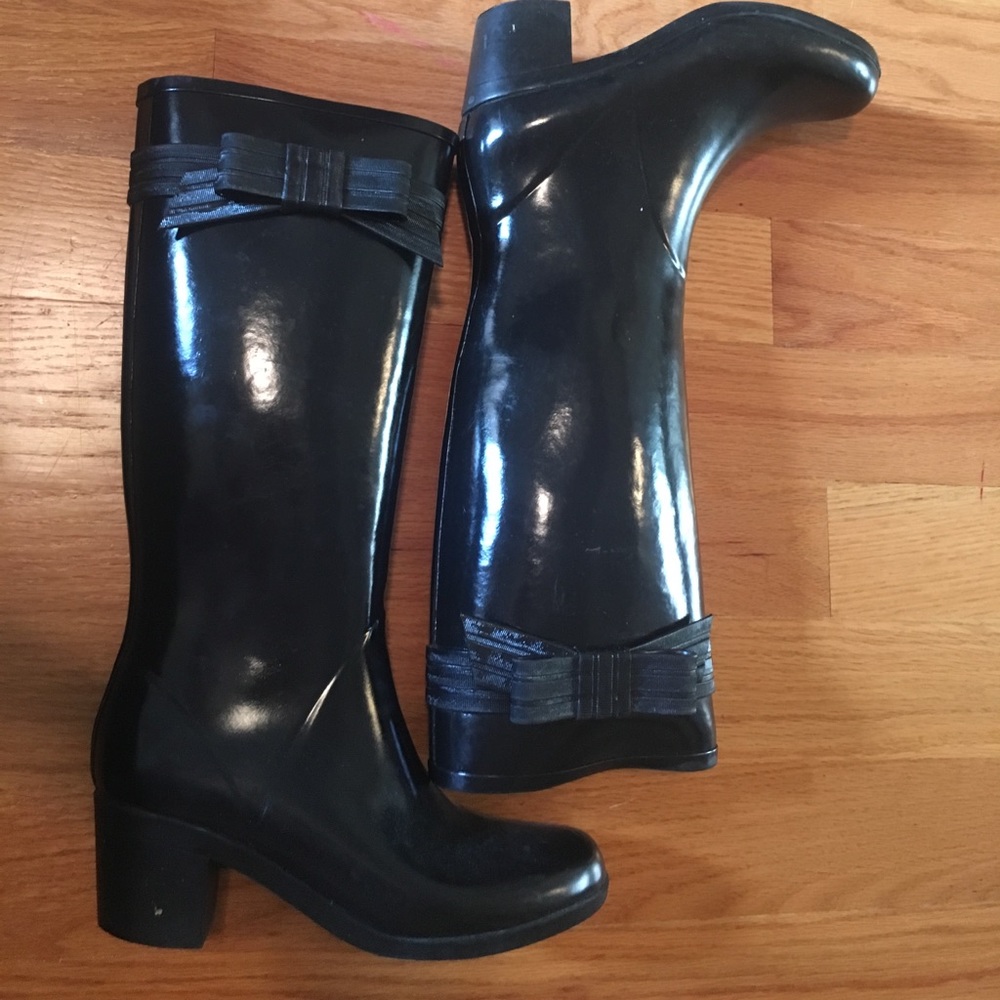Kate Spade tall black rain boots with Bow