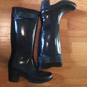 Kate Spade tall black rain boots with Bow