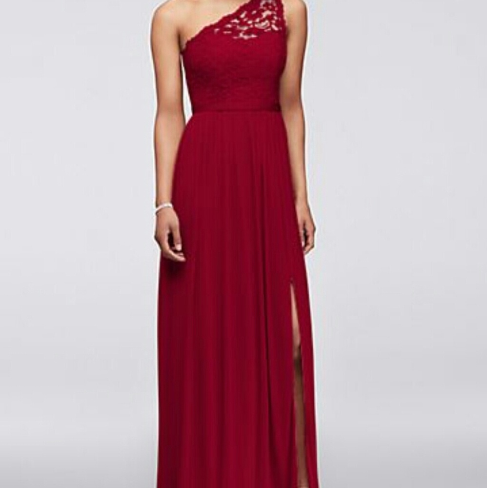 David's bridal one shoulder lace dress