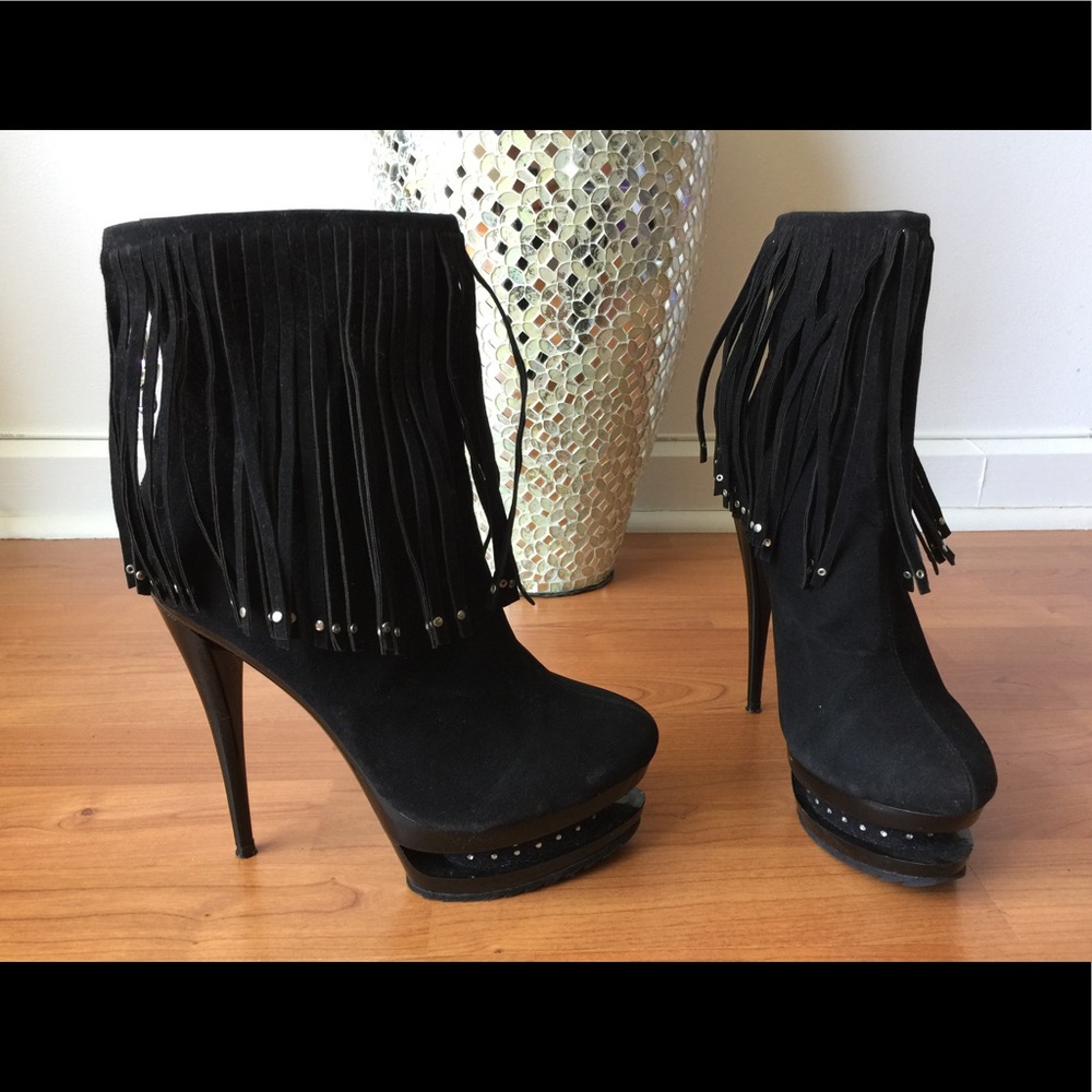Privileged Rhinestone Fringe booties ankle boots