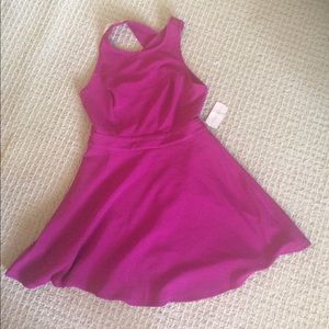 Magenta open back skater dress