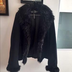 Very chic black faux fur lining BCBG coat!