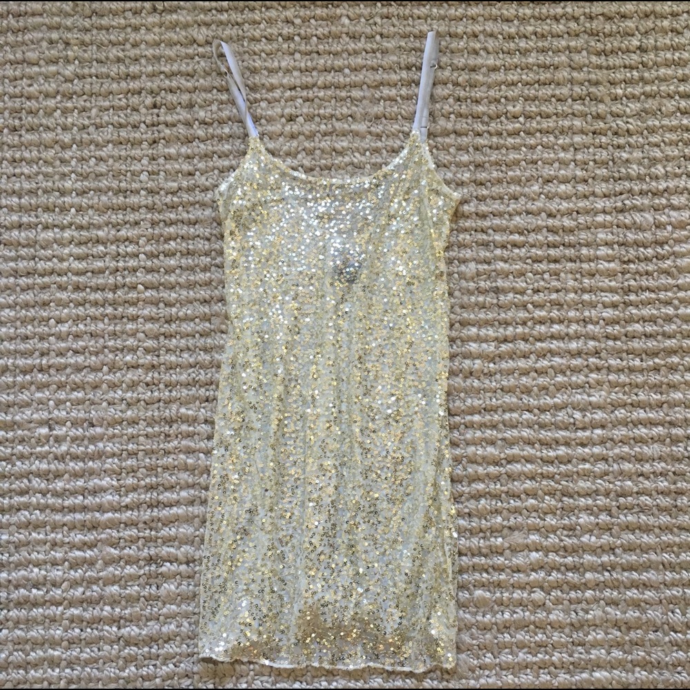 Free People Gold Sequin Mini Dress Sz Small