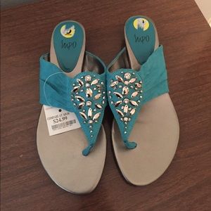Teal Sandals with Silver Beaded Accents