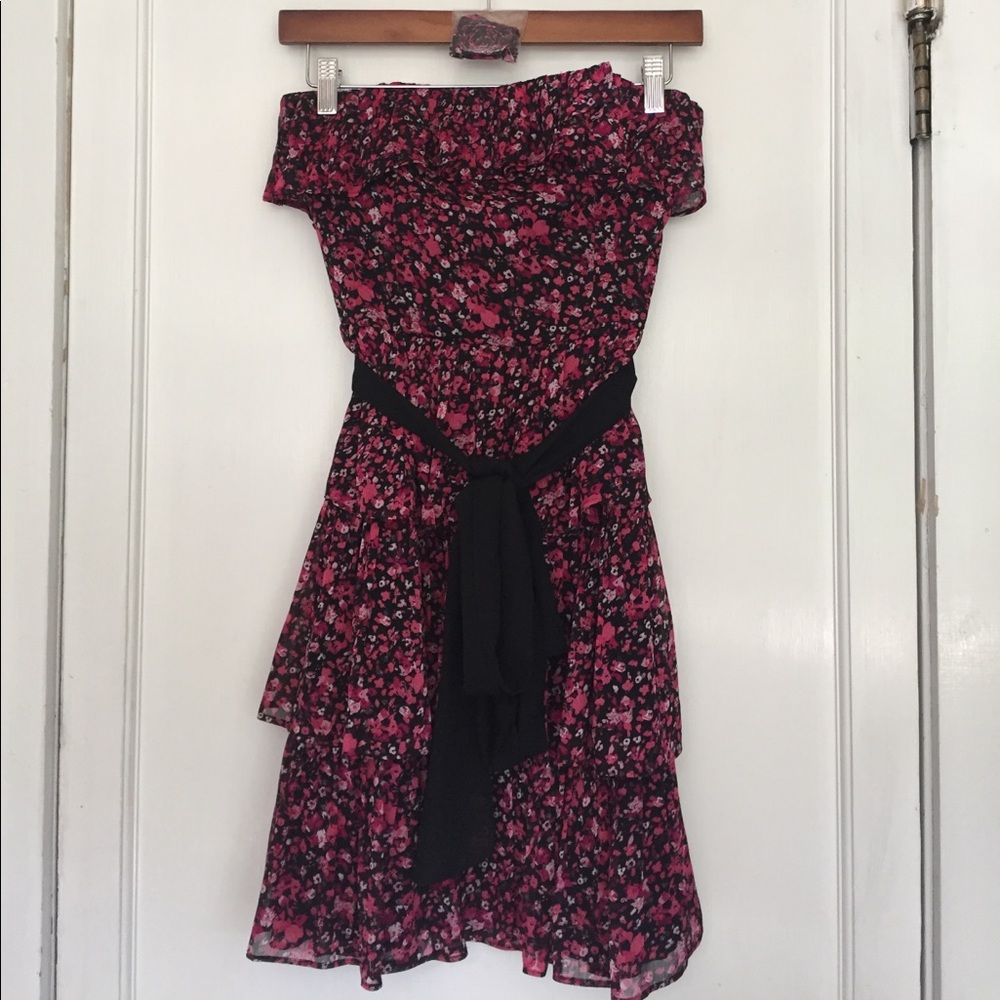 Strapless Pink Flower Pattern Dress