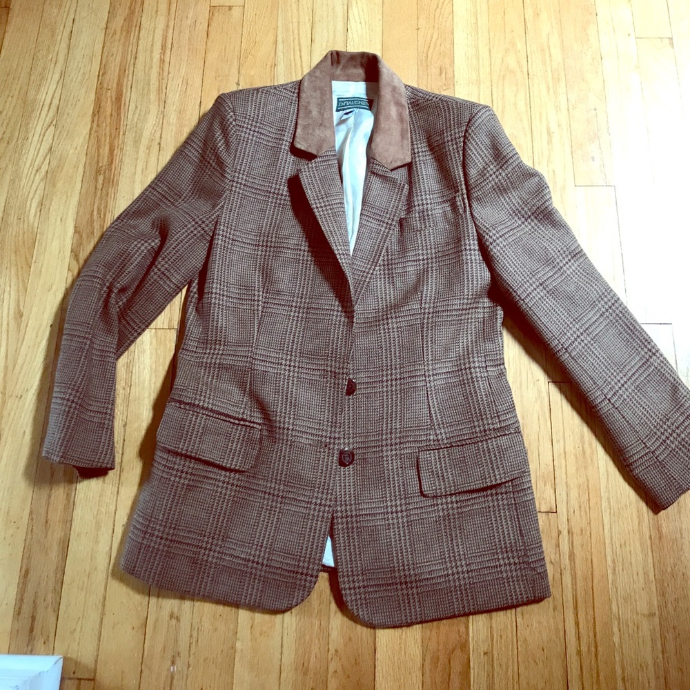 Tweed blazer with suede collar
