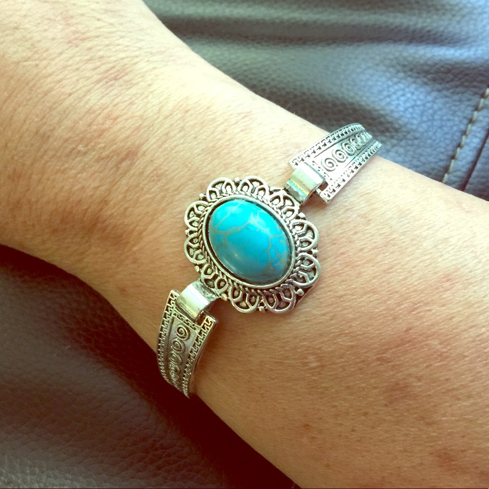 Ersatz Turquoise Silver Plated Bangle Bracelet