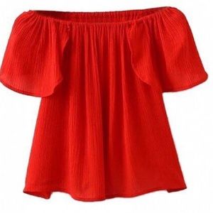 Choies red off shoulder / strapless flutter top