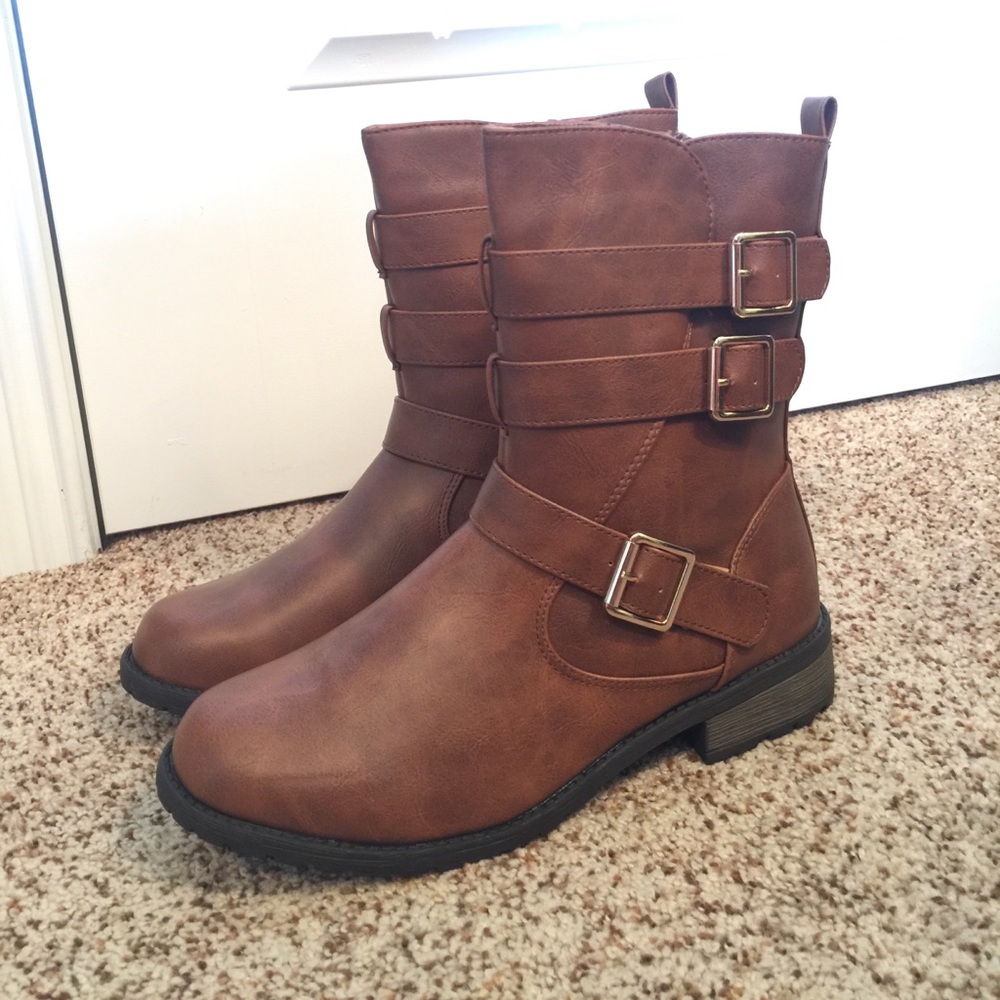 Brown leather boots