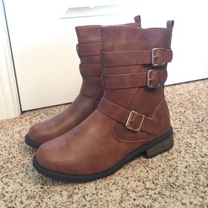 Brown leather boots