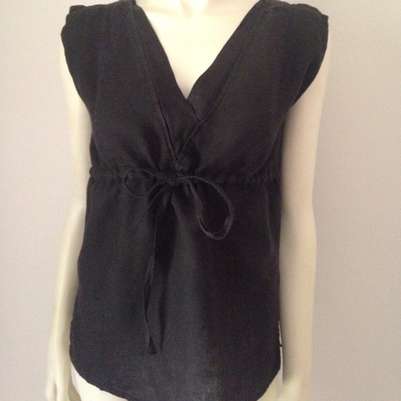 Talbots pure Irish linen v-neck tie blouse - Picture 2 of 3