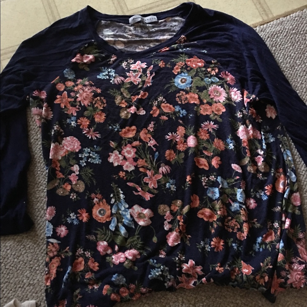 Longsleeve Blue Baseball Tee with Flowers