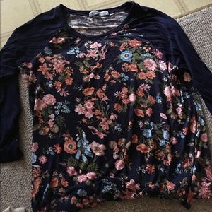 Longsleeve Blue Baseball Tee with Flowers