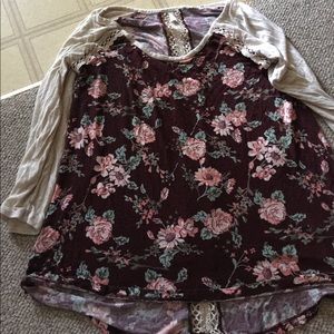 Cream and Red Floral Top
