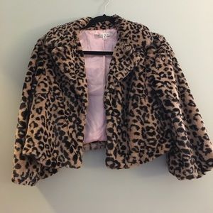 Cabi leopard print faux fur cropped jacket