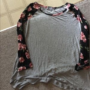 Longsleeve Baseball Tee Gray with Flower Sleeves