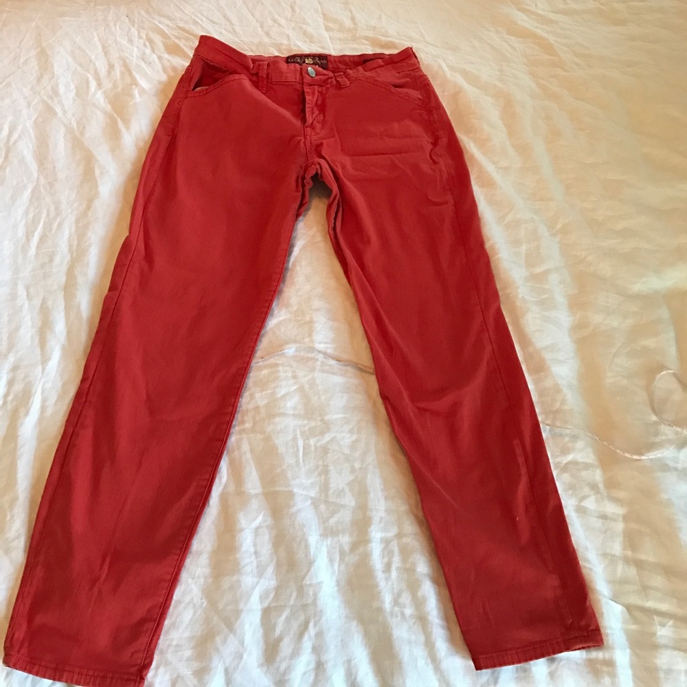 Lucky Brand dark orange skinny/straight leg chinos