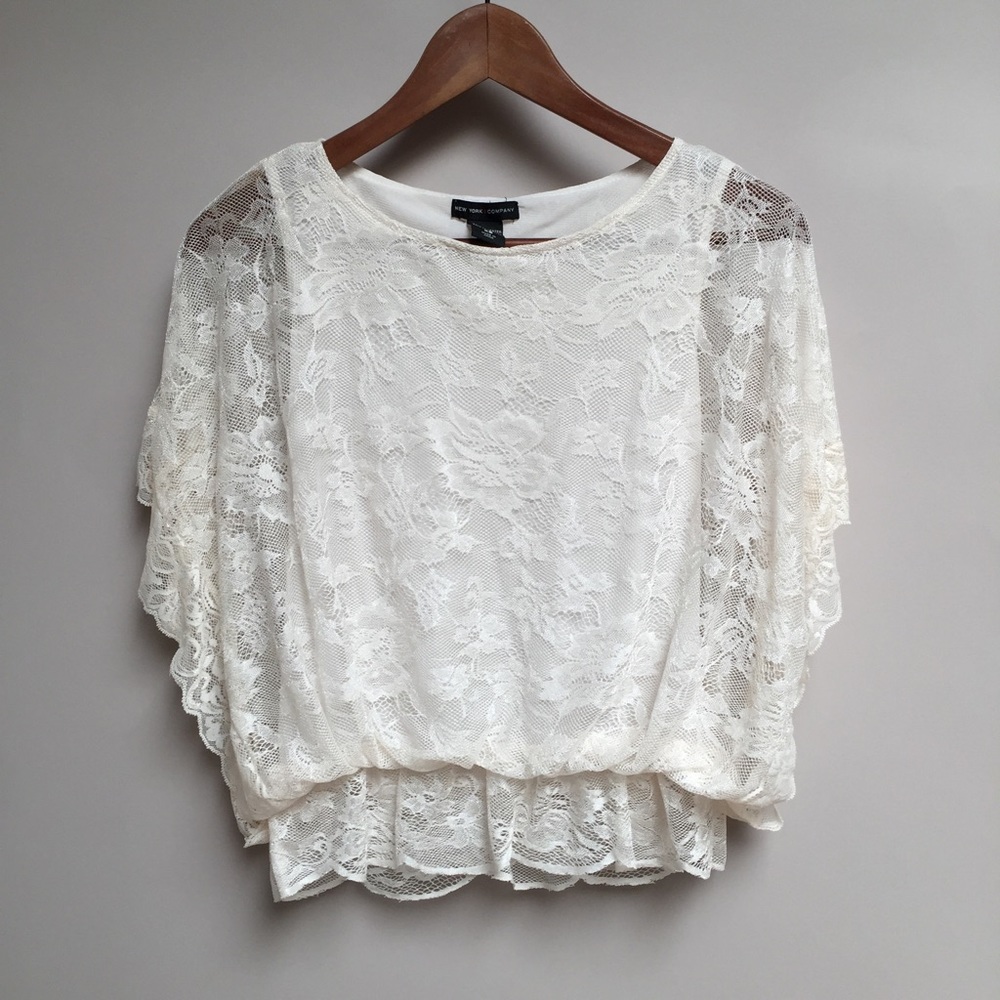 New York & Co. Cream Lace Top