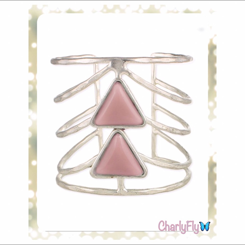 Pink & Silvertone Geometric Cuff Bracelet