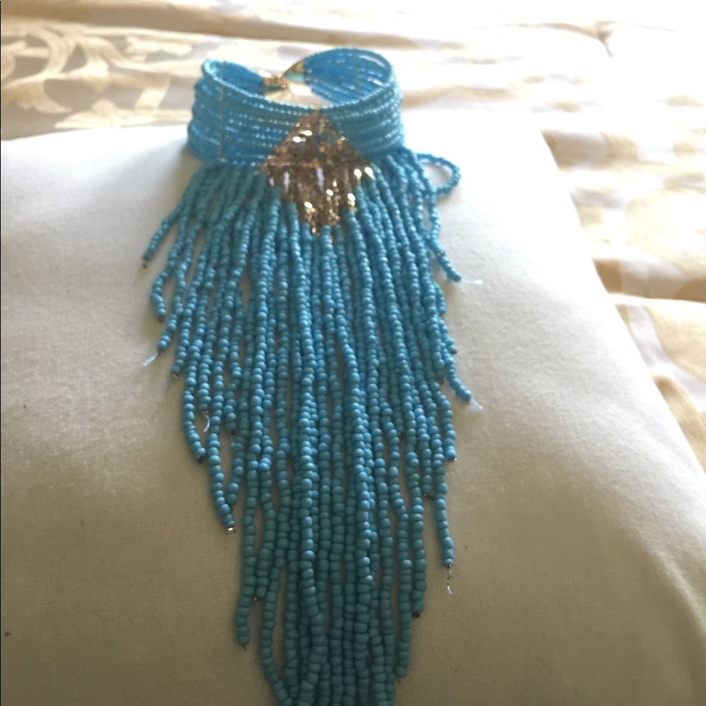 Necklace choker with beads that fall like fringe.