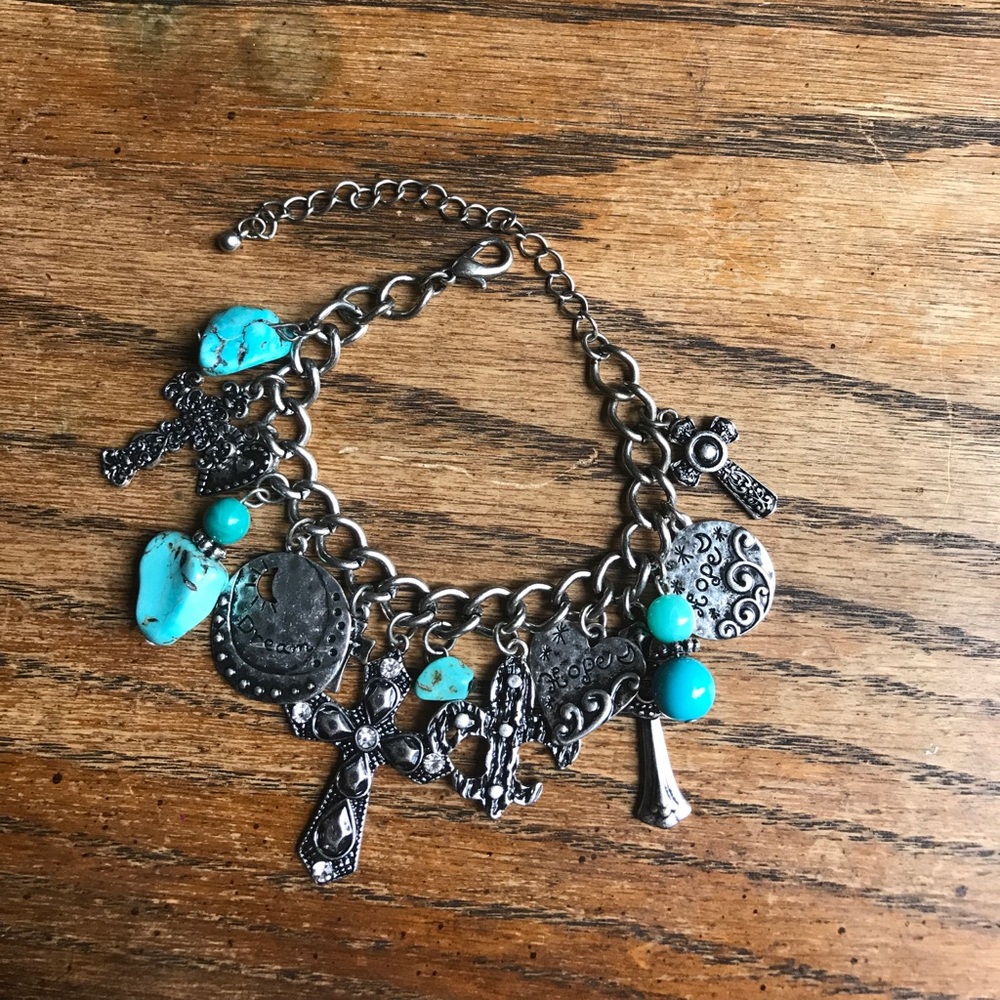 Teal colored charm bracelet