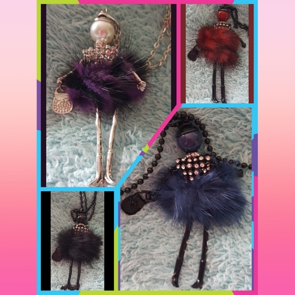 Jewelry - FAUX FUR & RHINESTONE LADY PENDANT. STATEMENT NECKLACE with PEARL ACCENT