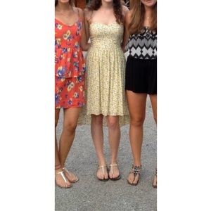 Strapless yellow floral summer dress