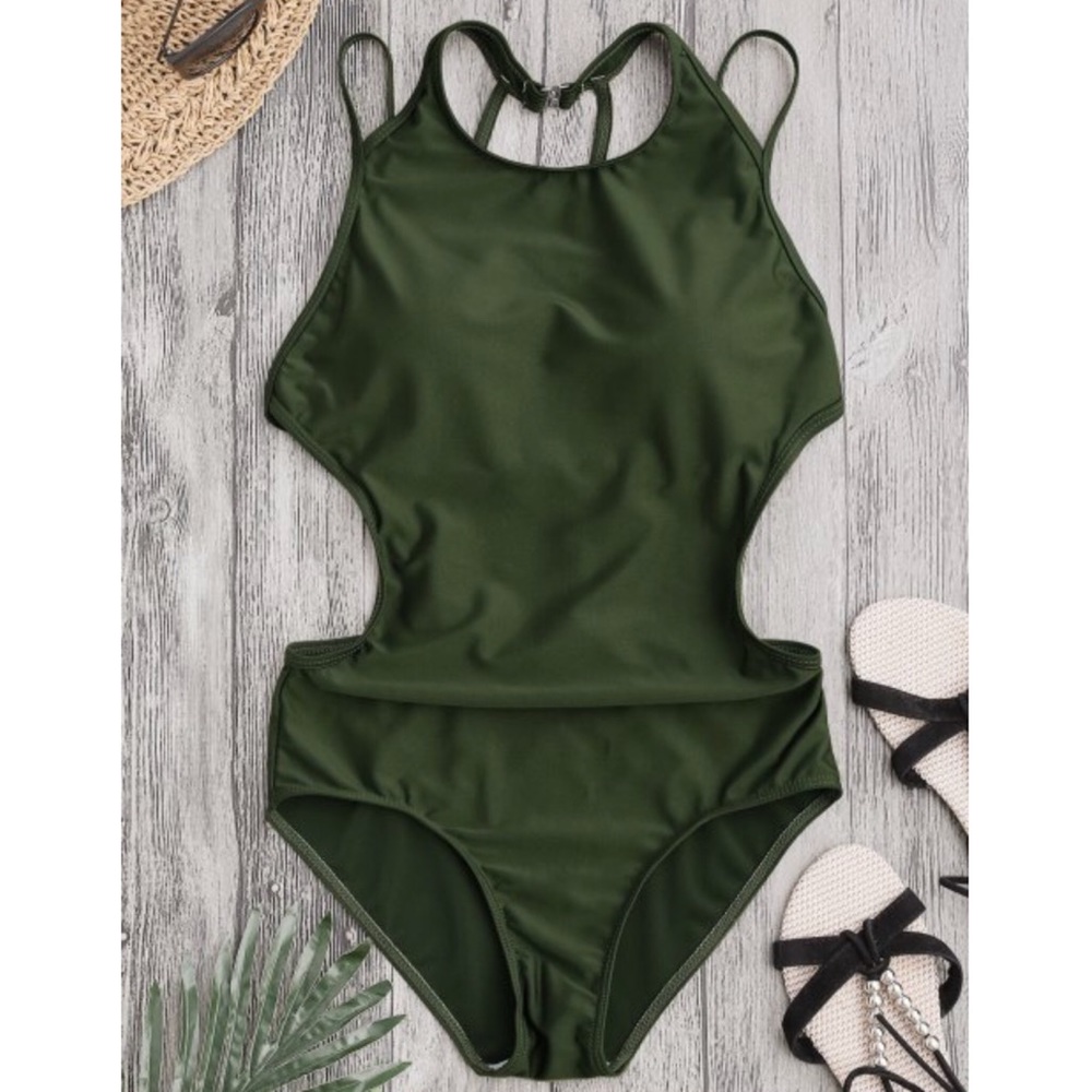 🆕NWT!! Army Green Strappy One Piece Swimsuit