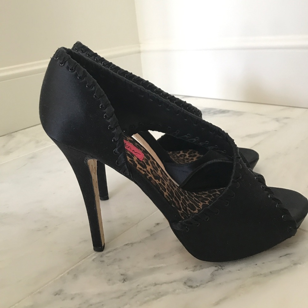 black satin heel Betsy Johnson pump peep toe