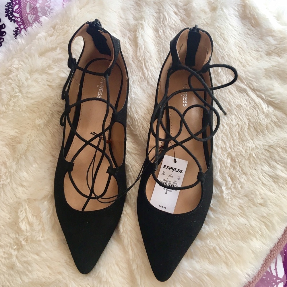 Black Lace-up Flats