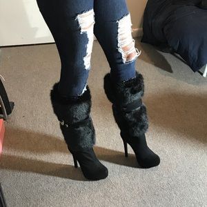 🖤 BLACK FAUX FUR KNEE HIGH BOOTS 🖤