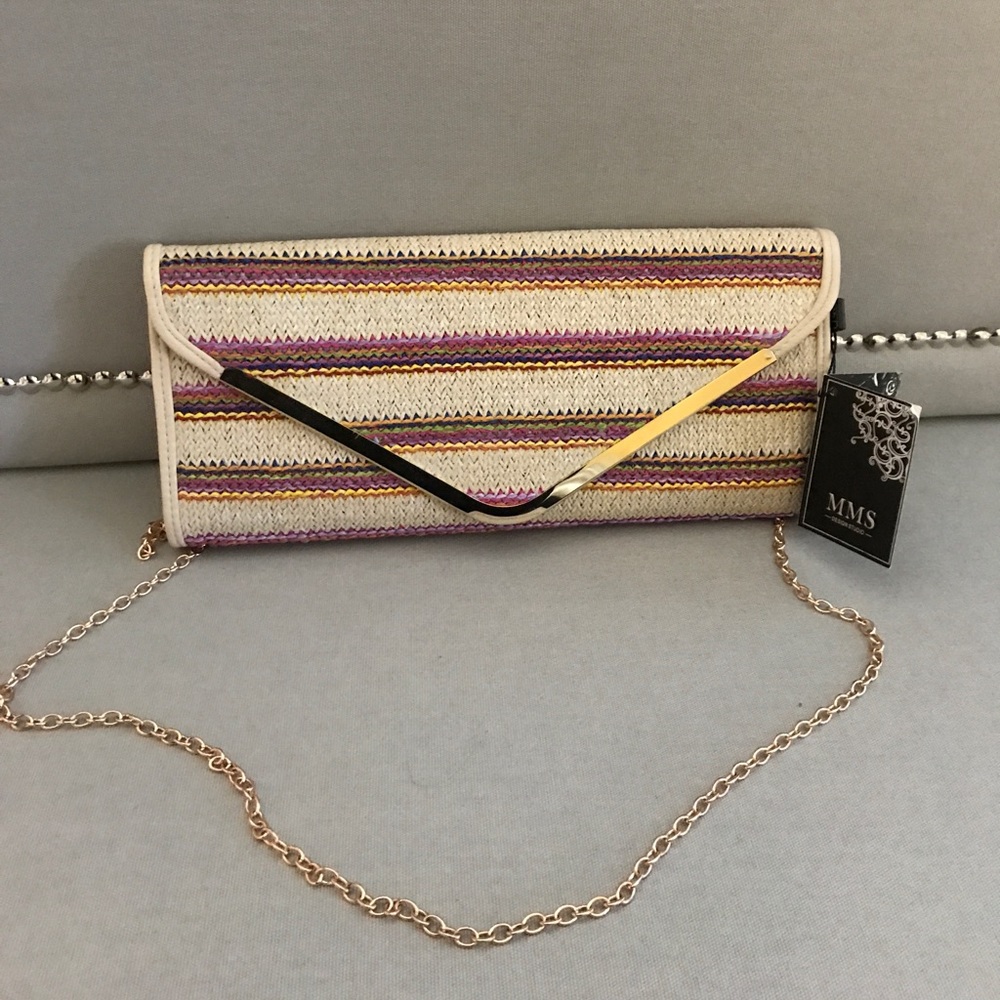 Brand New W/Tags MMS Striped Clutch w/Chain