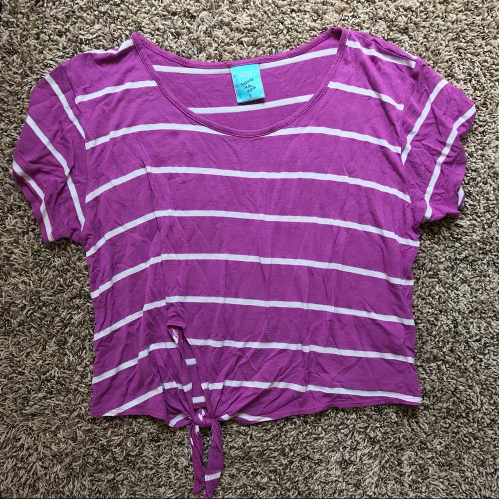 Purple and a white Striped t shirt crop top