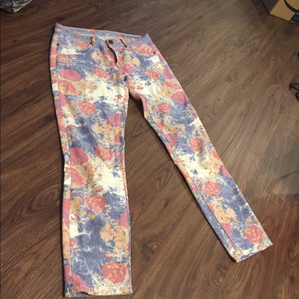 Blank NYC floral denim ankle length pants