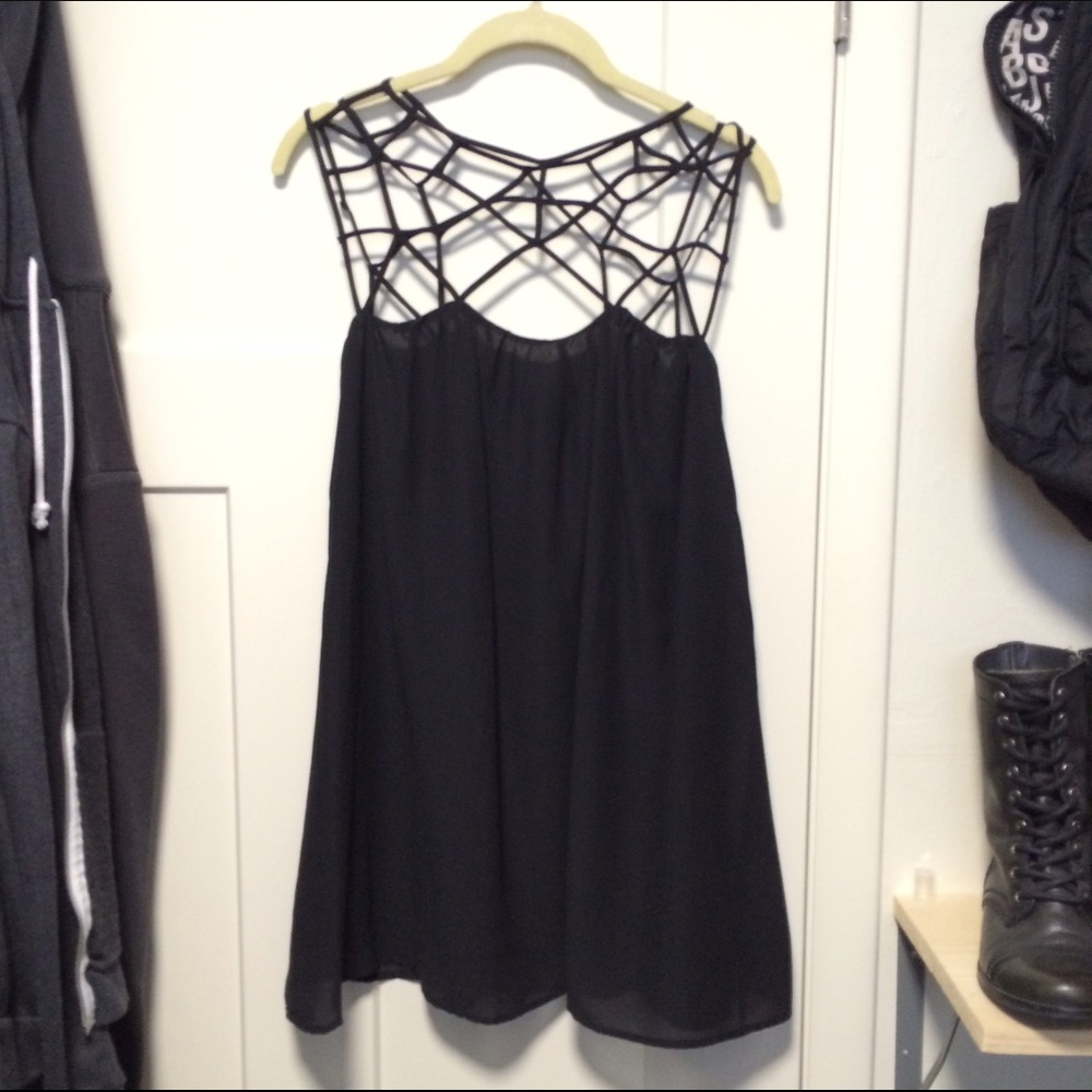 Black Cage Neck Babydoll Mini Dress