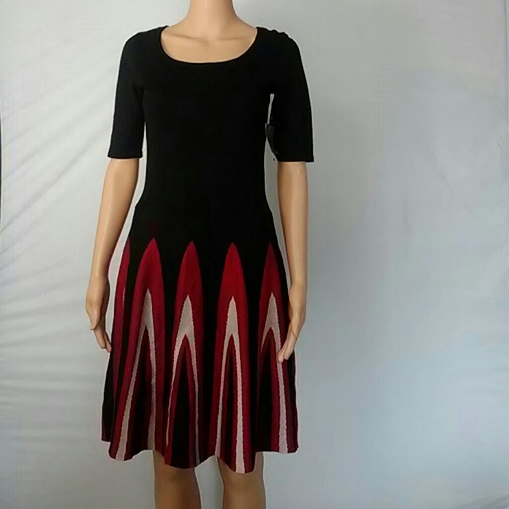 Danny and Nicole Black & Burgundy Sweater Dress