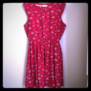 Red floral day dress