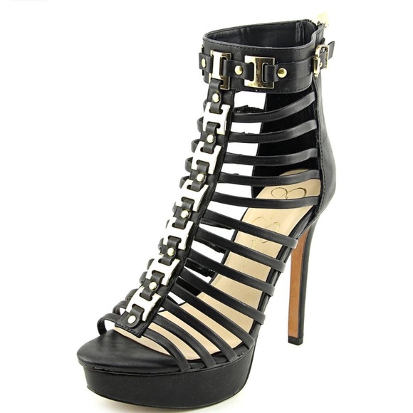 🖤 Jessica Simpson Black and Gold Caged Heels🖤 - Picture 1 of 5