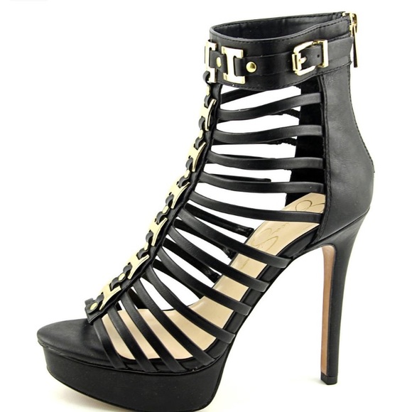 🖤 Jessica Simpson Black and Gold Caged Heels🖤 - Picture 2 of 5