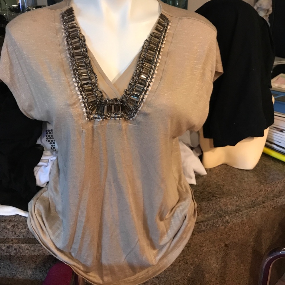 Bellatrix taupe shirt sleeve tshirt w/jewels