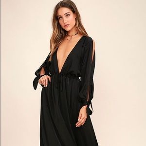 LuLus Black Satin Maxi Dress NEW WITH TAGS