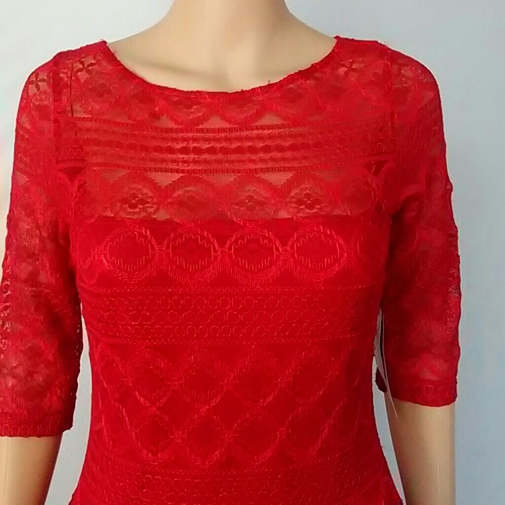 Classy Cardinal Red Size 6 Women's Lace Dress