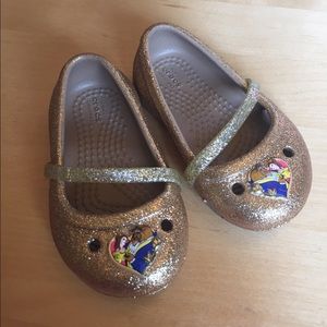 Crocs Lina Beauty and the Beast gold sparkle shoes