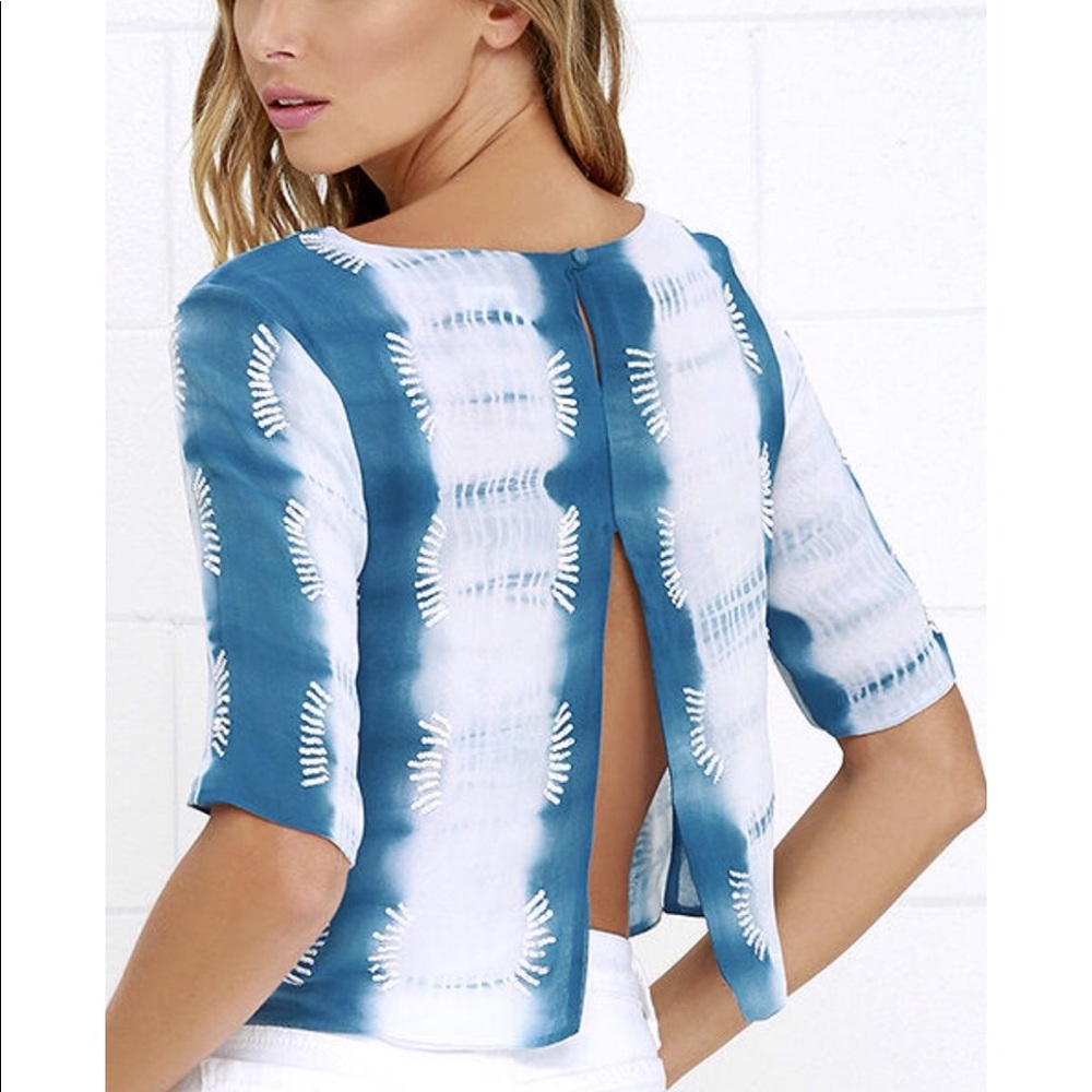 Lulu's teal blue tie-dye sequin top