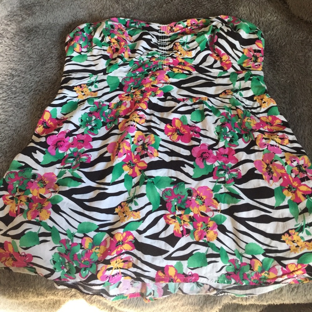 Bright colored and zebra print strapless top