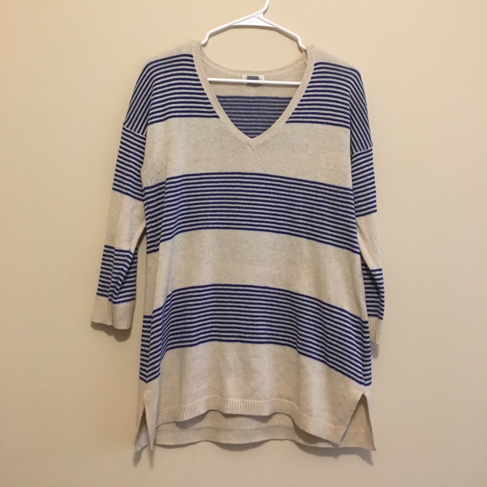 Old Navy Blue and Cream Striped Sweater