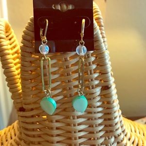 Green mother of pearl 2" pierced drop earrings