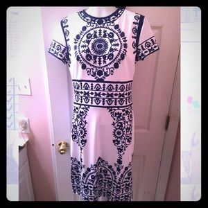 White & blue Aztec midi dress