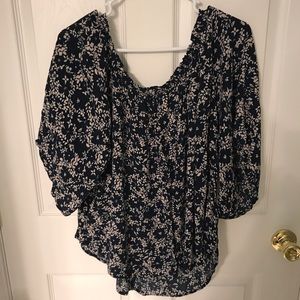Off the shoulder dark blue blouse